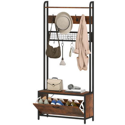 5-In-1 Coat Rack Shoe Bench, Hall Tree with Bench, 10 Hooks, Rustic Brown Clothing Storage Rustic Brown, Black at Gallery Canada