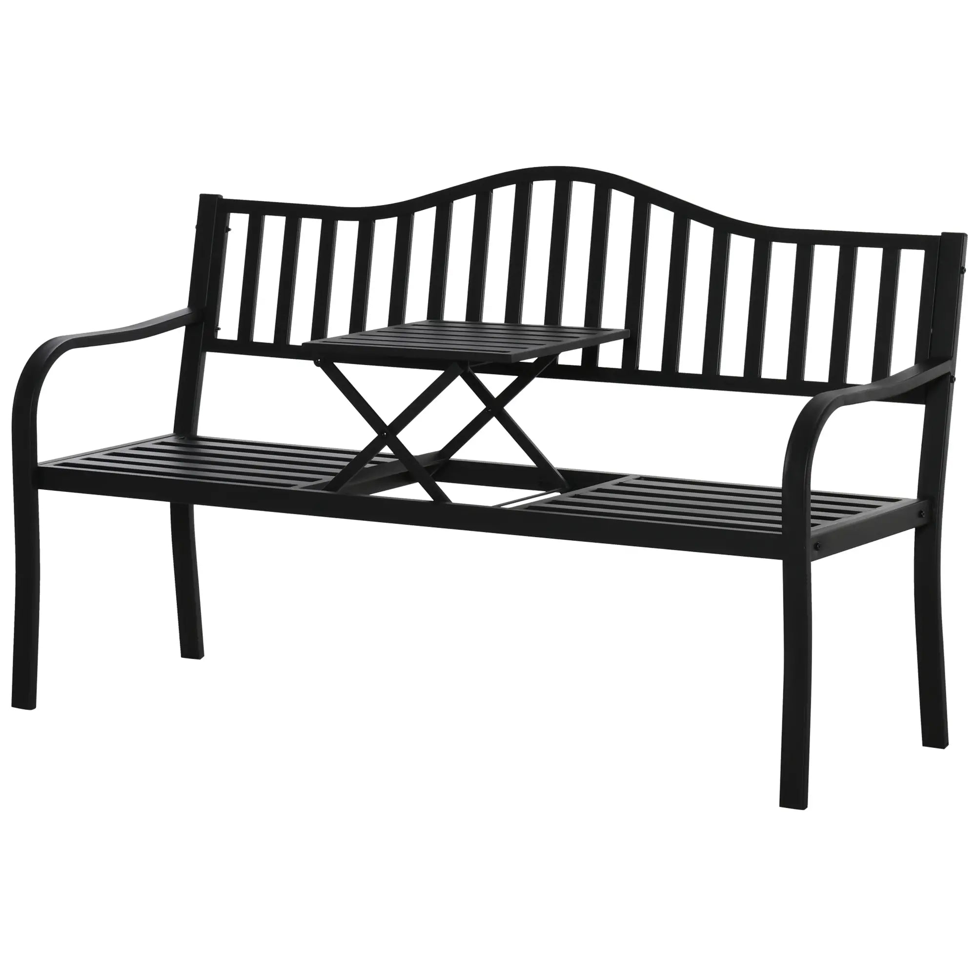 Metal Outdoor Bench with Liftable Table, Patio Loveseat, Garden Bench, Black Outdoor Benches Black at Gallery Canada