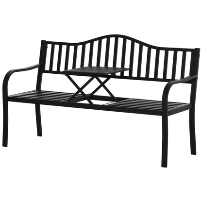 Metal Outdoor Bench with Liftable Table, Patio Loveseat, Garden Bench, Black Outdoor Benches Black at Gallery Canada