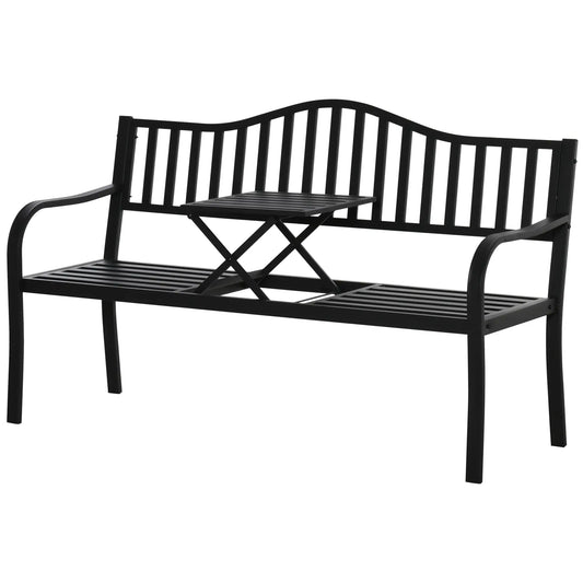 Metal Outdoor Bench with Liftable Table, Patio Loveseat, Garden Bench, Black Outdoor Benches Black at Gallery Canada