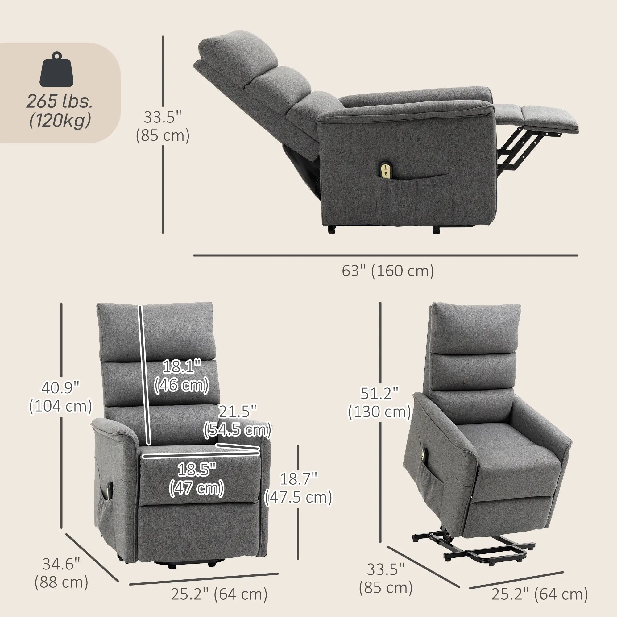 Lift Chair Recliner With Remote Control, Dark Grey Electric Power Lift Chairs at Gallery Canada