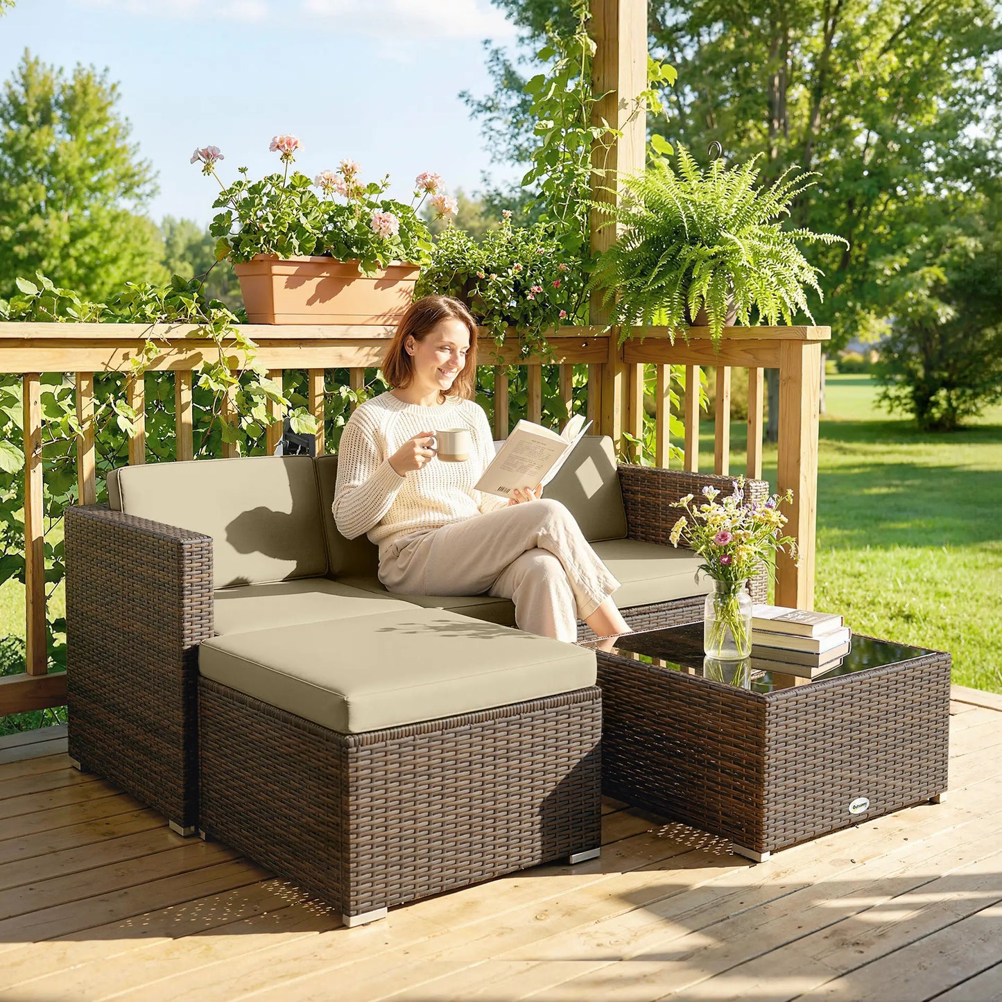 3-Piece Patio Furniture Set, Outdoor PE Rattan Sofa, Khaki Patio Furniture Sets at Gallery Canada