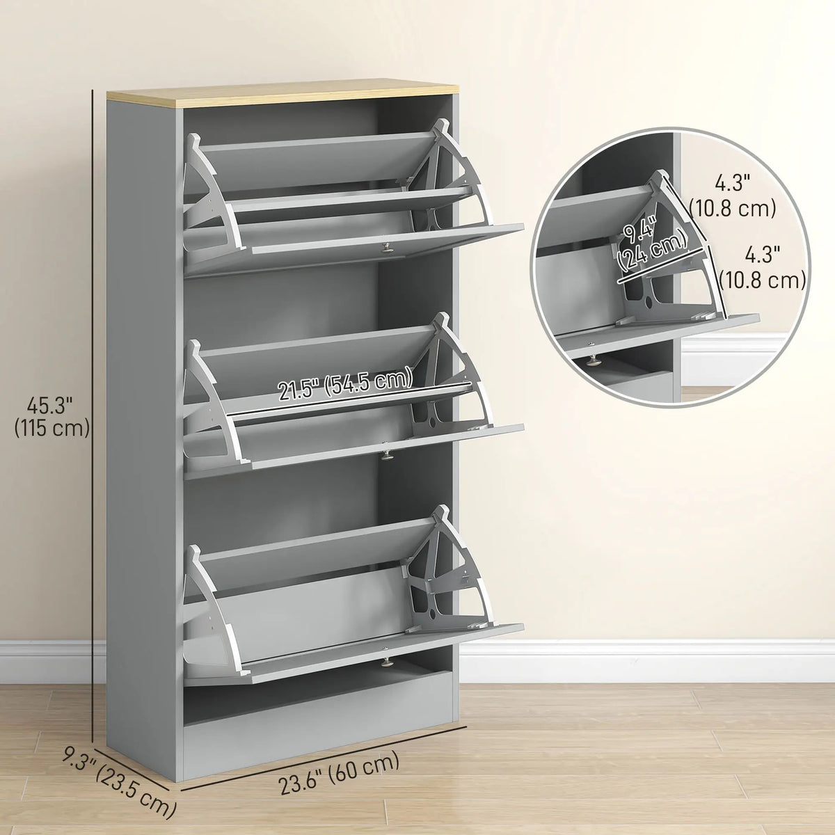Modern Shoe Storage, 3 Flip Drawers, Adjustable Shelves, 18 Pairs, Grey Shoe Storage Cabinets & Racks at Gallery Canada