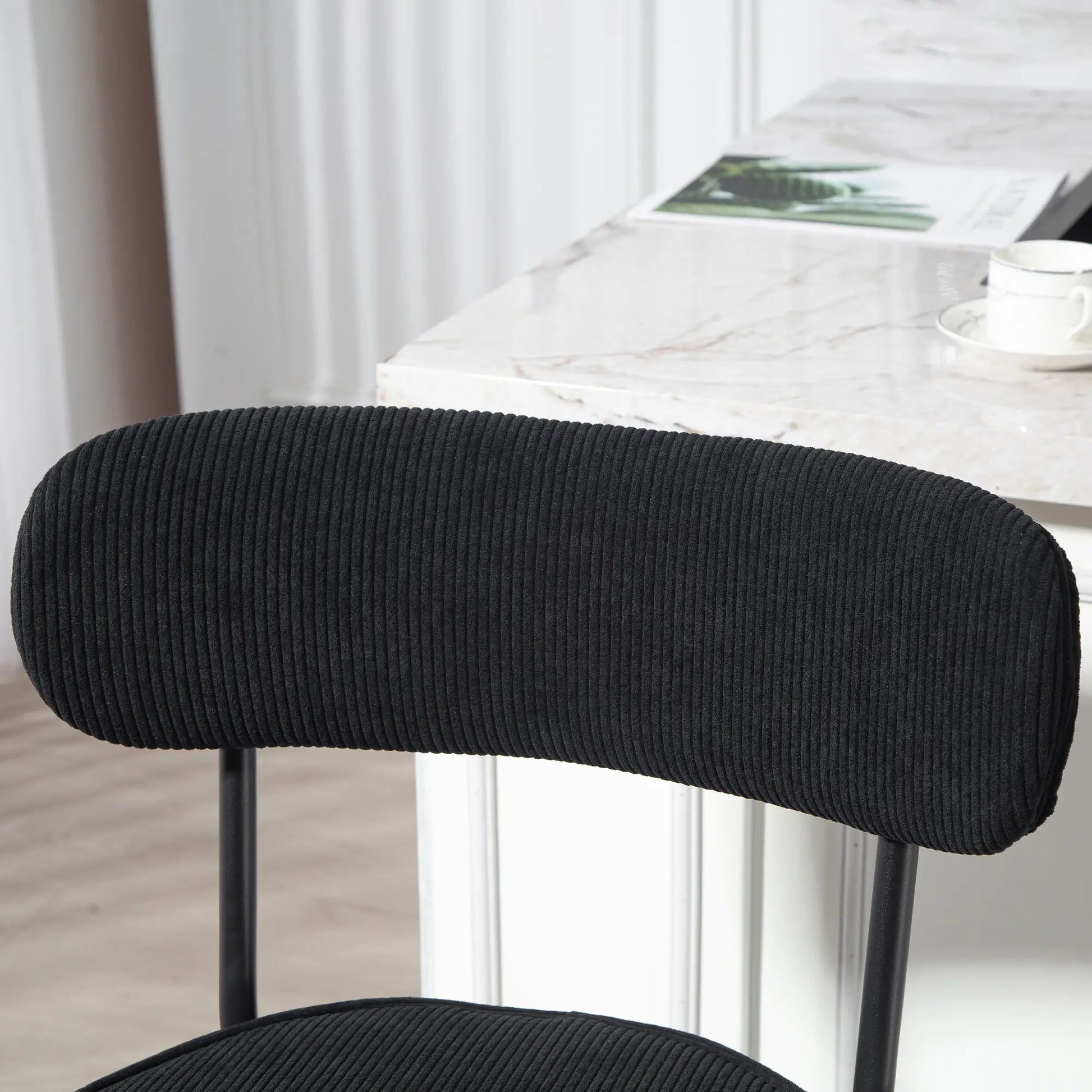 Set of 2 Barstools, Upholstered Corduroy, Backrest, Footrest, Black Bar Stools at Gallery Canada