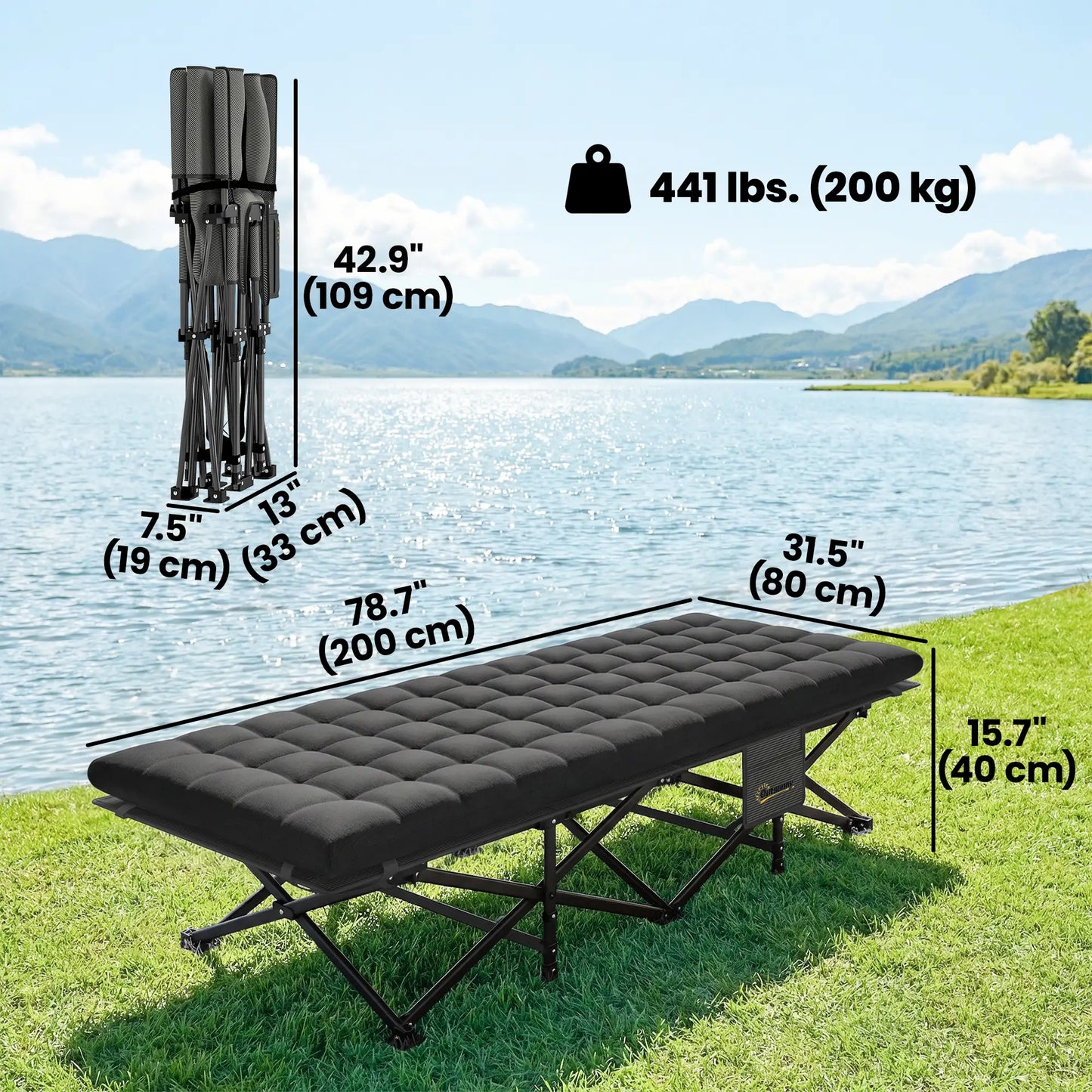 32" Extra Wide Folding Camping Cot Set, Soft Pad, Non-Slip Feet, Carry Bag, Black Camping Cots at Gallery Canada