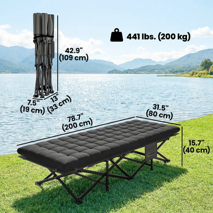 32" Extra Wide Folding Camping Cot Set, Soft Pad, Non-Slip Feet, Carry Bag, Black Camping Cots at Gallery Canada