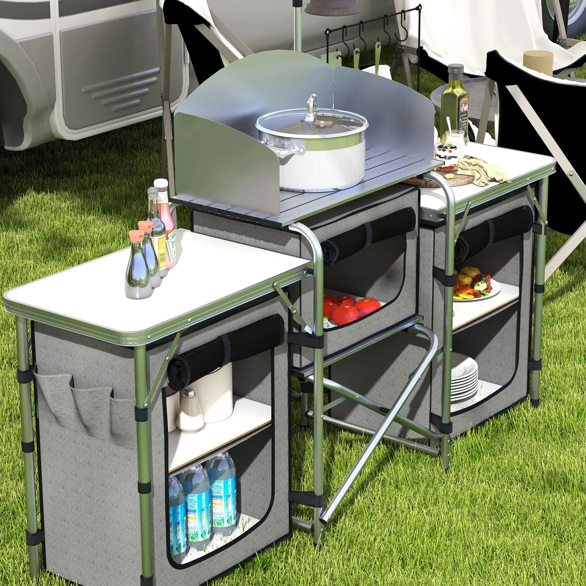 Portable Aluminum Camping Table, Fabric Cupboards, Windshield, Grey Picnic Tables & Camping Chairs at Gallery Canada