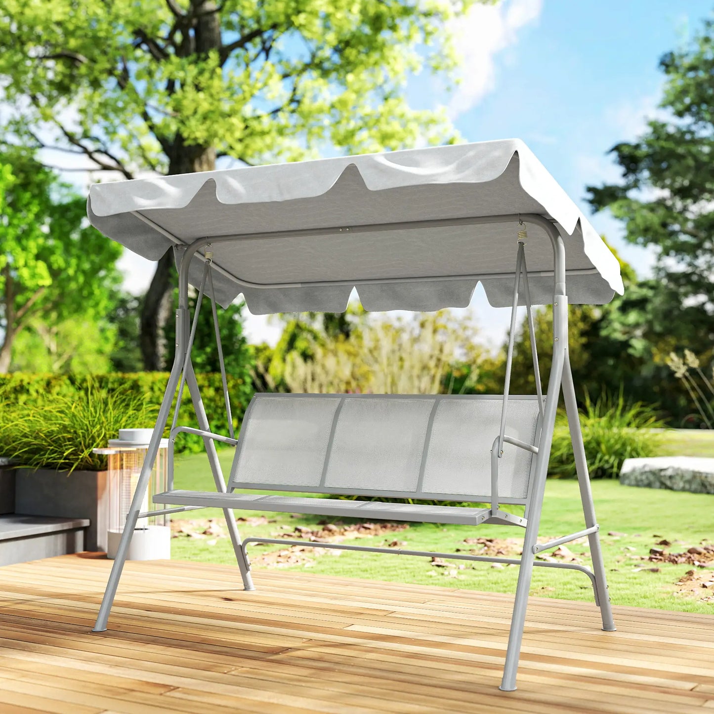 3-Seater Outdoor Swing Chair, Patio Swing with Canopy, Light Grey Patio Swings with Stand at Gallery Canada