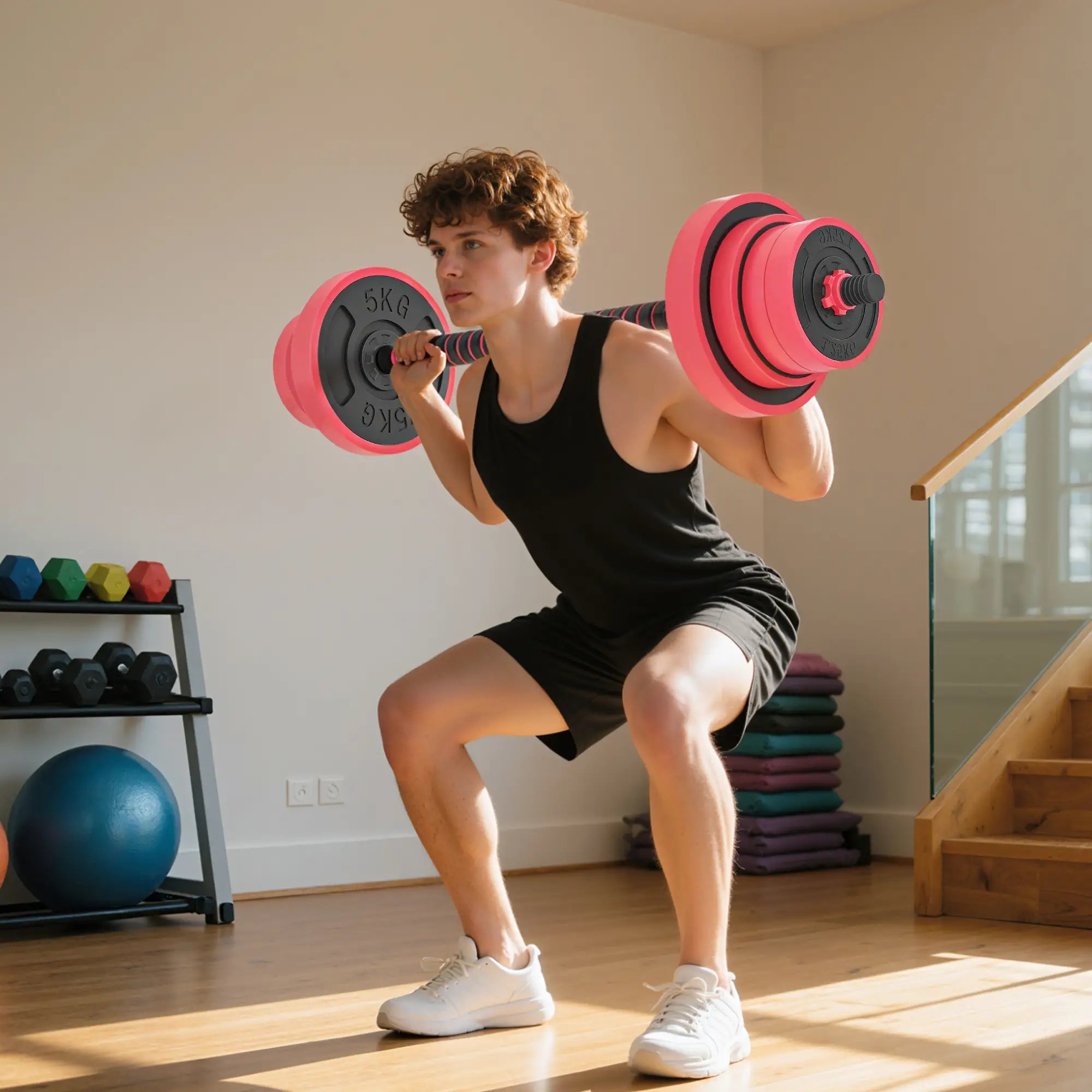 88lbs 4-in-1 Adjustable Dumbbell Set, Barbell, Kettlebell, Push Up Stand, Red Dumbbells & Barbells at Gallery Canada