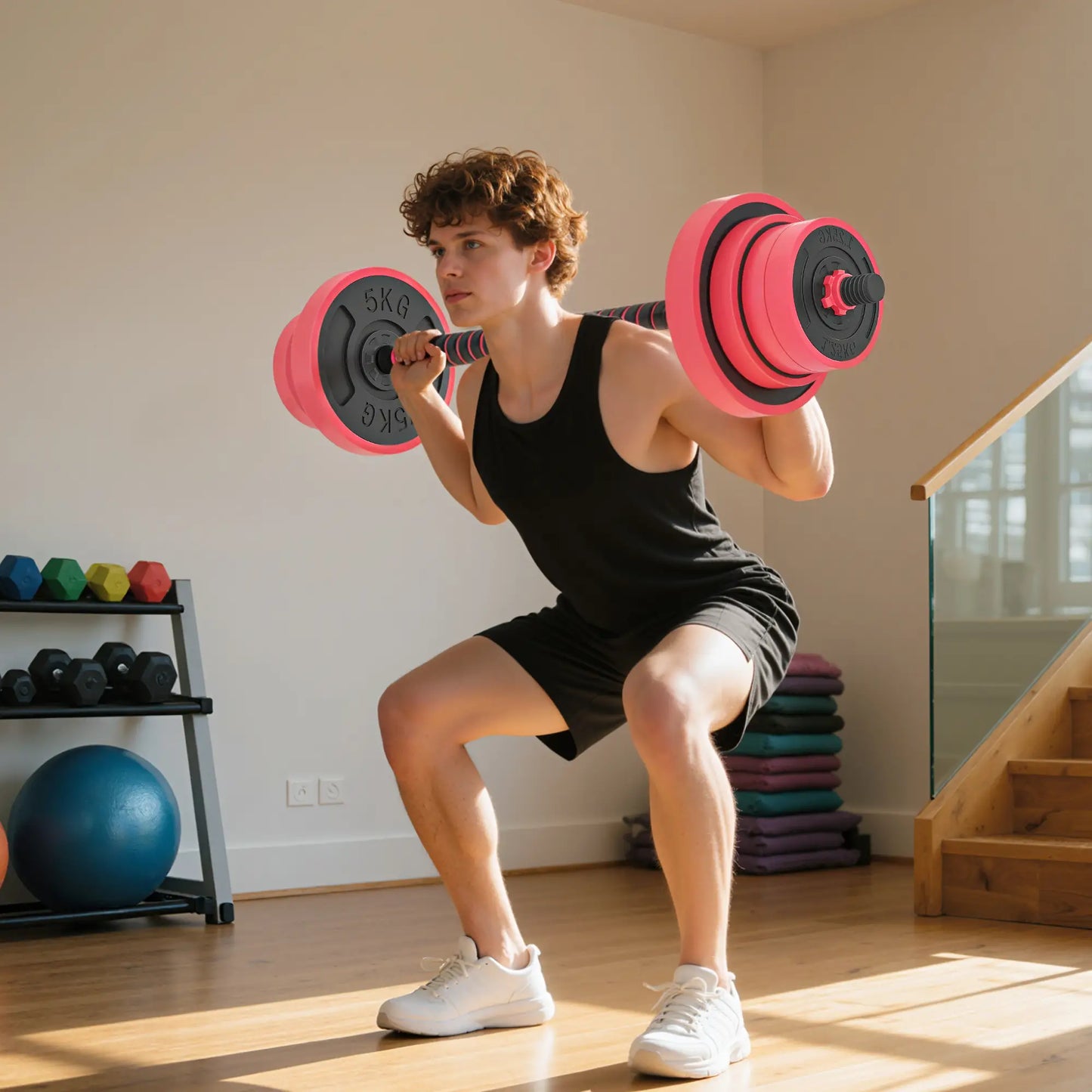 88lbs 4-in-1 Adjustable Dumbbell Set, Barbell, Kettlebell, Push Up Stand, Red Dumbbells & Barbells at Gallery Canada