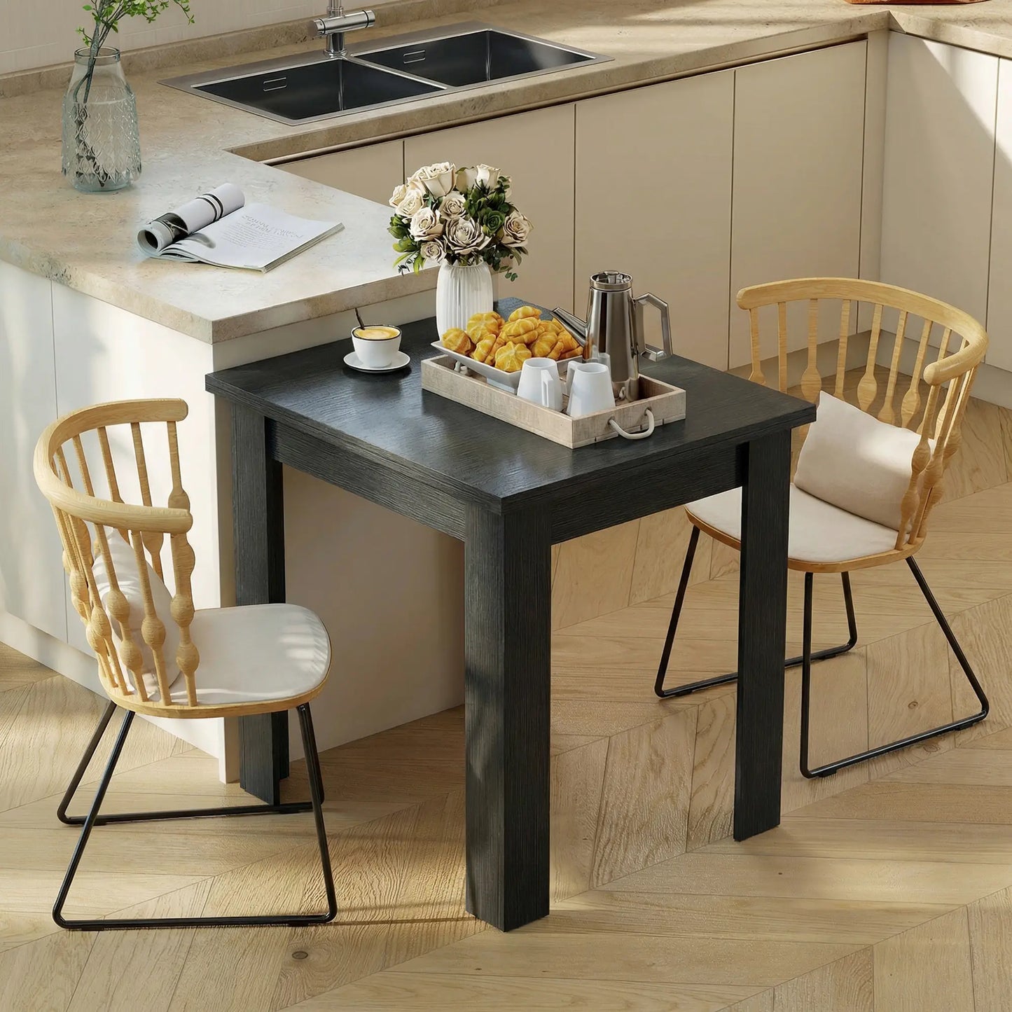 55" Extendable Dining Table, Kitchen Table For 4-6 Person, Black Dining Tables at Gallery Canada