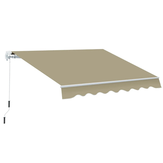 8'x7' Manual Retractable Patio Awning, Sun Shade Canopy, Khaki Deck Awnings White Frame, Khaki Fabric at Gallery Canada