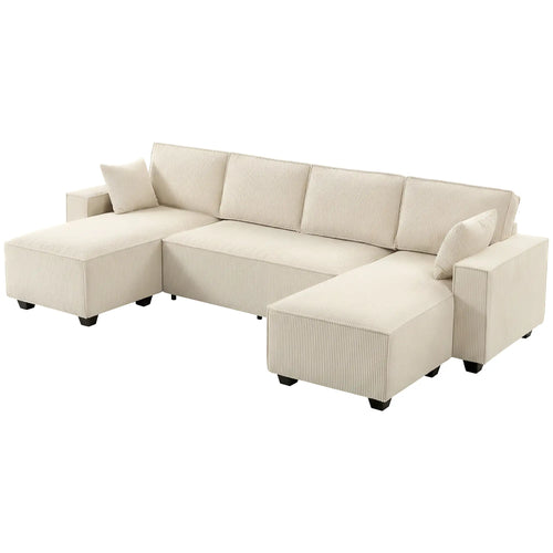 Modular U Shaped Sectional Sofa, Double Chaises, Spring Cushions, Beige