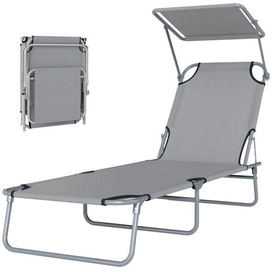 Outdoor Lounge Chair, Adjustable Folding Chaise, Sun Shade, Light Grey Lounger Chairs Light Grey at Gallery Canada