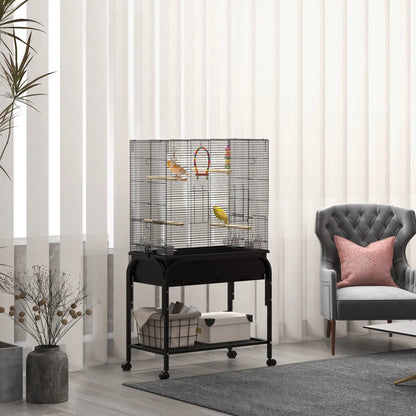 51" Bird Cage with Rolling Stand, Toys, for Budgies Canaries Finches, Black Bird Cages at Gallery Canada
