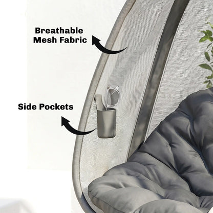 Hanging Egg Chair, Outdoor Swing with Stand, Folding Basket, Grey