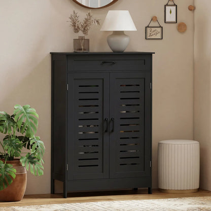 Shoe Cabinet With Louvered Doors, Drawer, Adjustable Shelves, Black Shoe Storage Cabinets & Racks at Gallery Canada