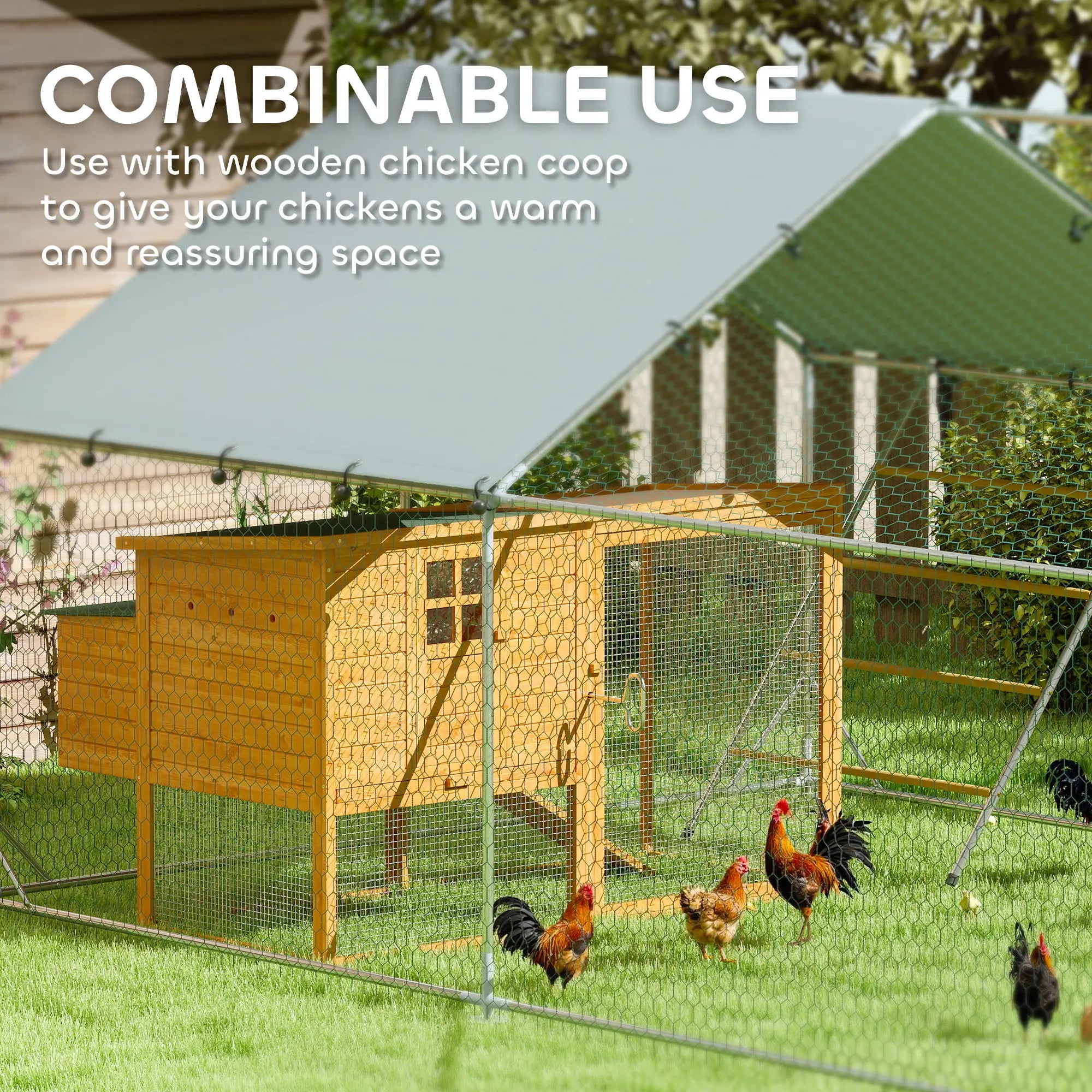 Large Metal Chicken Run, Waterproof UV-Resistant Cover, Feeding Door, Hanging Feeder, Perch, 12-18 Chickens Chicken Coops at Gallery Canada