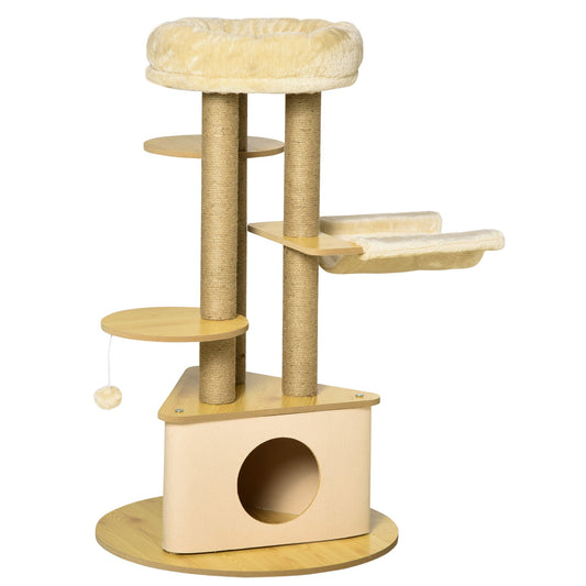 Cat Tree Tower Multi-Level Kitten House with Scratching Post Condo Hammock Bed Ball Toy - 23.5 x 23.5 x 39 Inches, Yellow - Gallery Canada