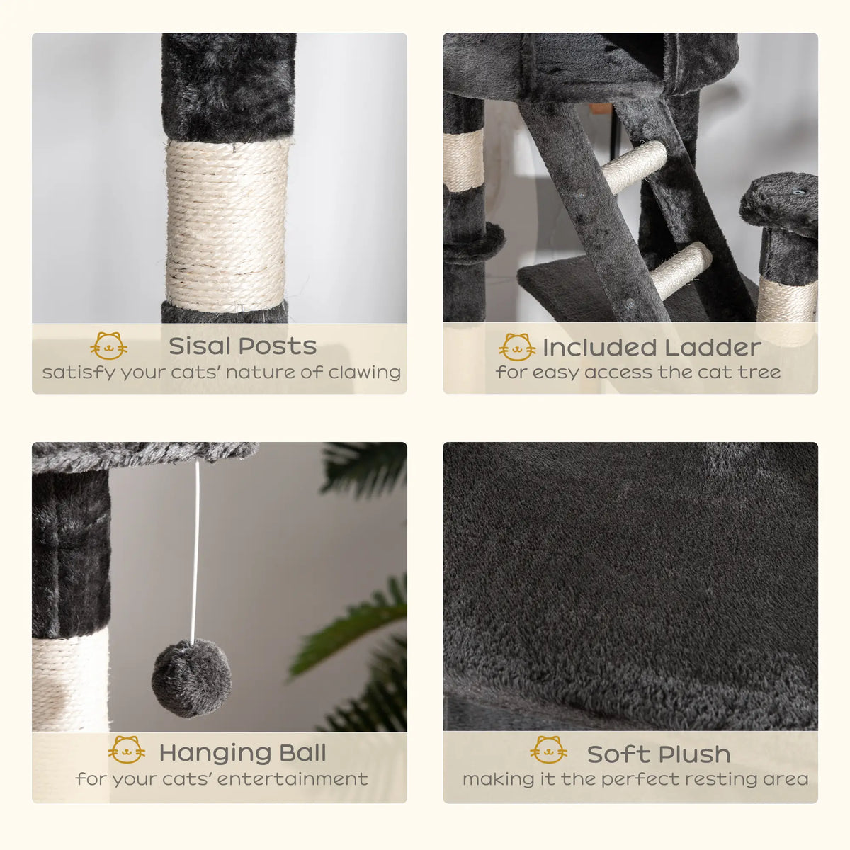94"-102" Cat Tree, Floor to Ceiling, Multi-Level Play House, Dark Grey Floor to Ceiling Cat Trees at Gallery Canada