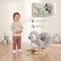 Cheval à bascule à enfourcher en peluche phoque, 12-36 mois, gris, gris
