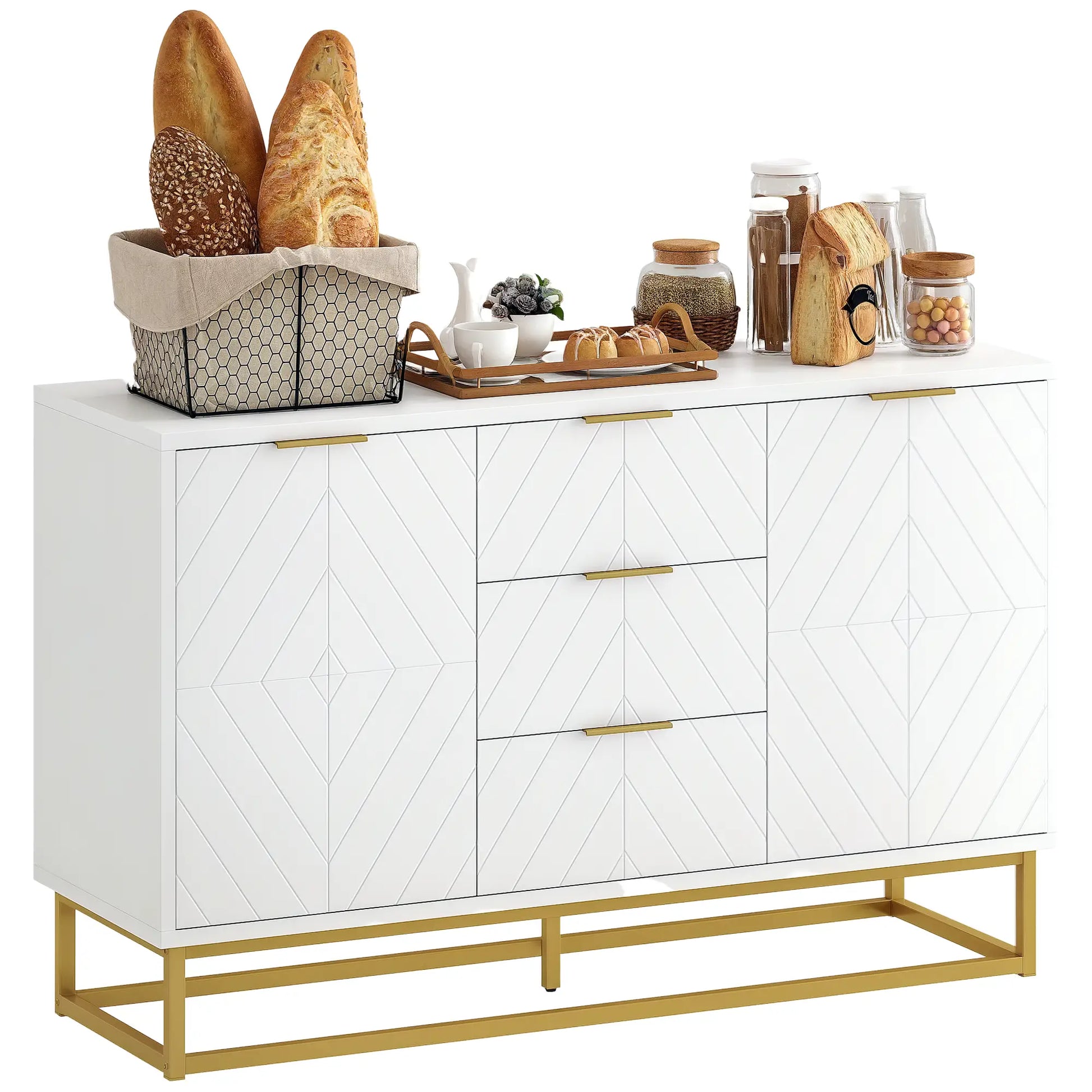 47" Sideboard Buffet Cabinet, Adjustable Shelves, Metal Legs, White Bar Cabinets at Gallery Canada