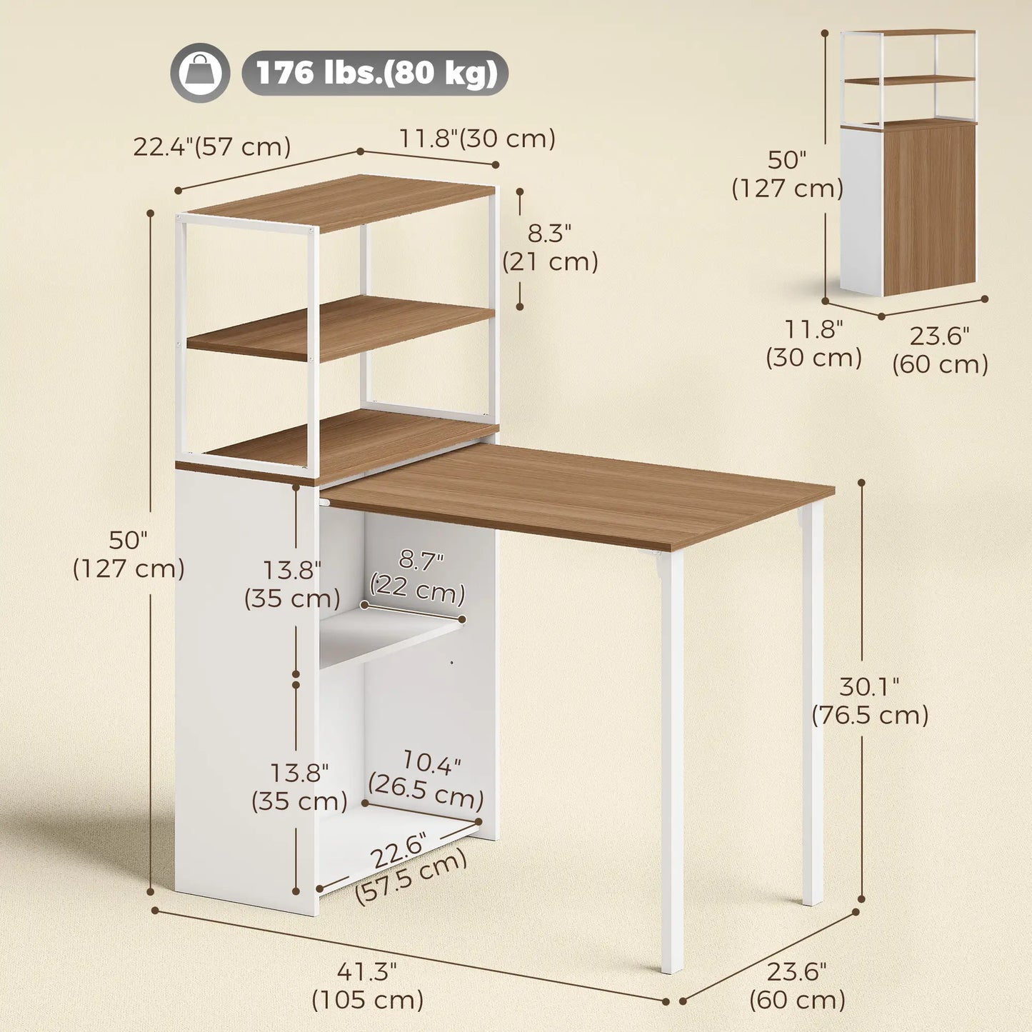 Folding Computer Desk With 4-Tier Bookshelf, Natural Computer Desks at Gallery Canada