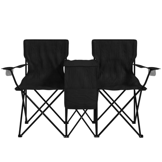 Double Camping Chairs for 2 People with Cooler Bag Table Cup Holder Portable Folding Lawn Chair with Carrying Bag Black at Gallery Canada