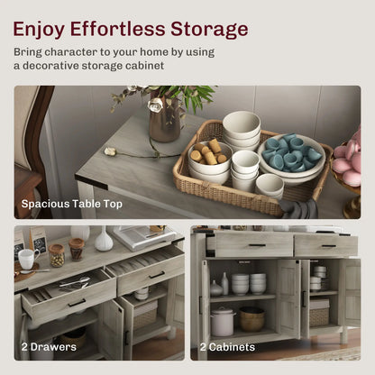 Farmhouse Buffet Cabinet, 2 Drawers, 2 Cabinets, Adjustable Shelves, Grey Bar Cabinets at Gallery Canada
