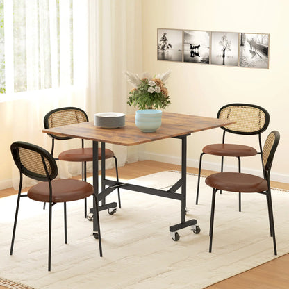 Six-Seater Drop-Leaf Dining Table with Wheels, Rustic Brown Dining Tables at Gallery Canada
