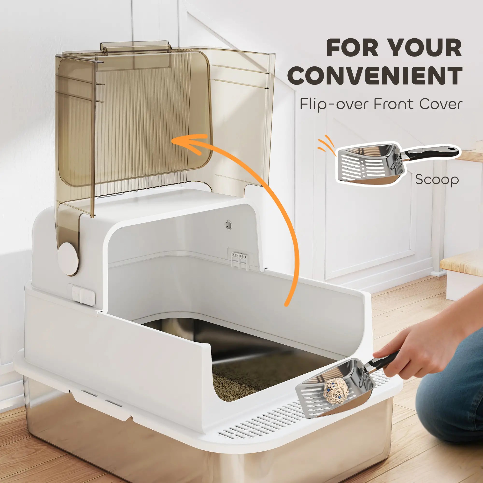 Stainless Steel Cat Litter Box, Easy Clean Enclosure, 27.6