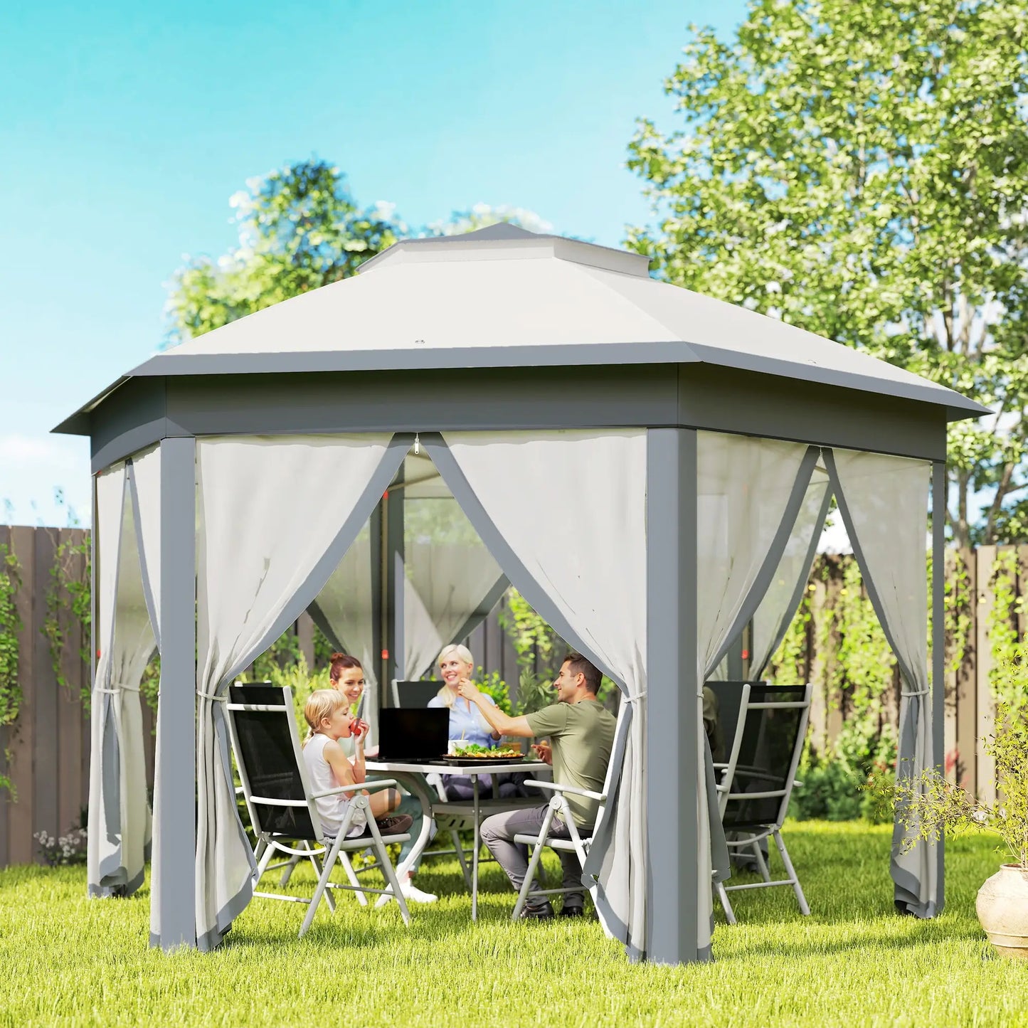 13' x 13' Pop Up Canopy Tent, Netting, Carry Bag, Instant Sun Shelter, Grey Pop Up Canopies at Gallery Canada