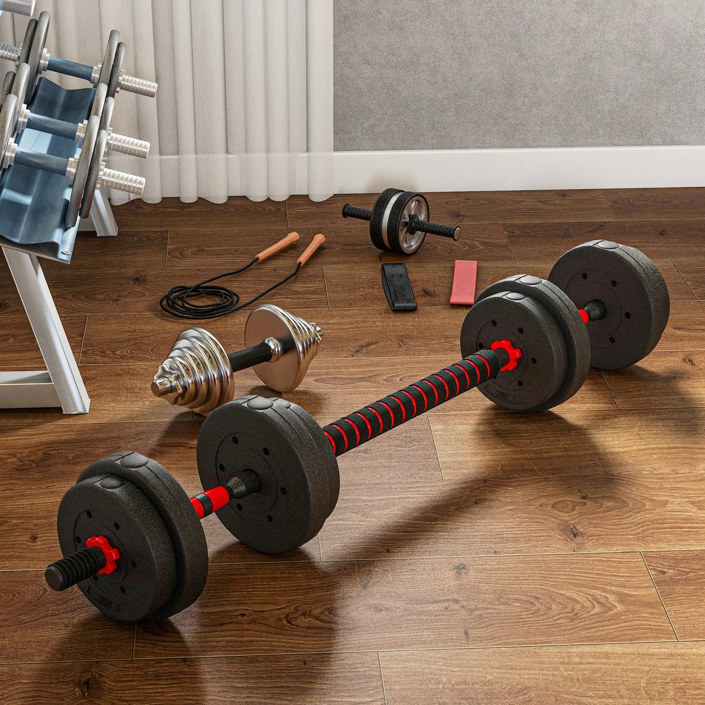 33lbs Adjustable Dumbbell Set, Hand Weights for Fitness, Black and Red Dumbbells & Barbells at Gallery Canada