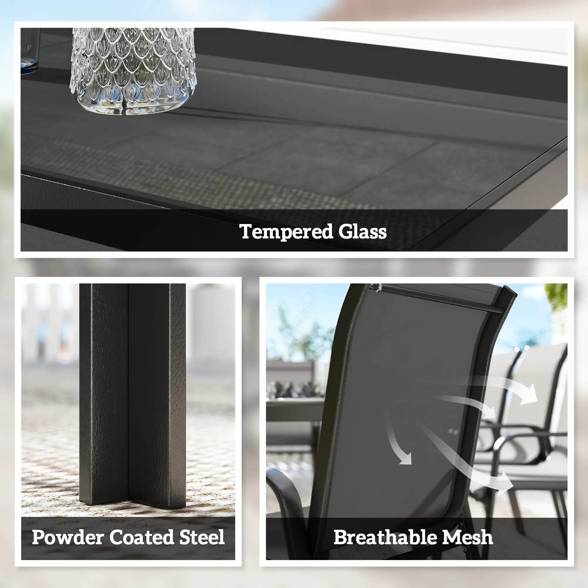 9 Piece Patio Set, Stackable Chairs, Glass Top, Black Outdoor Dining Sets at Gallery Canada