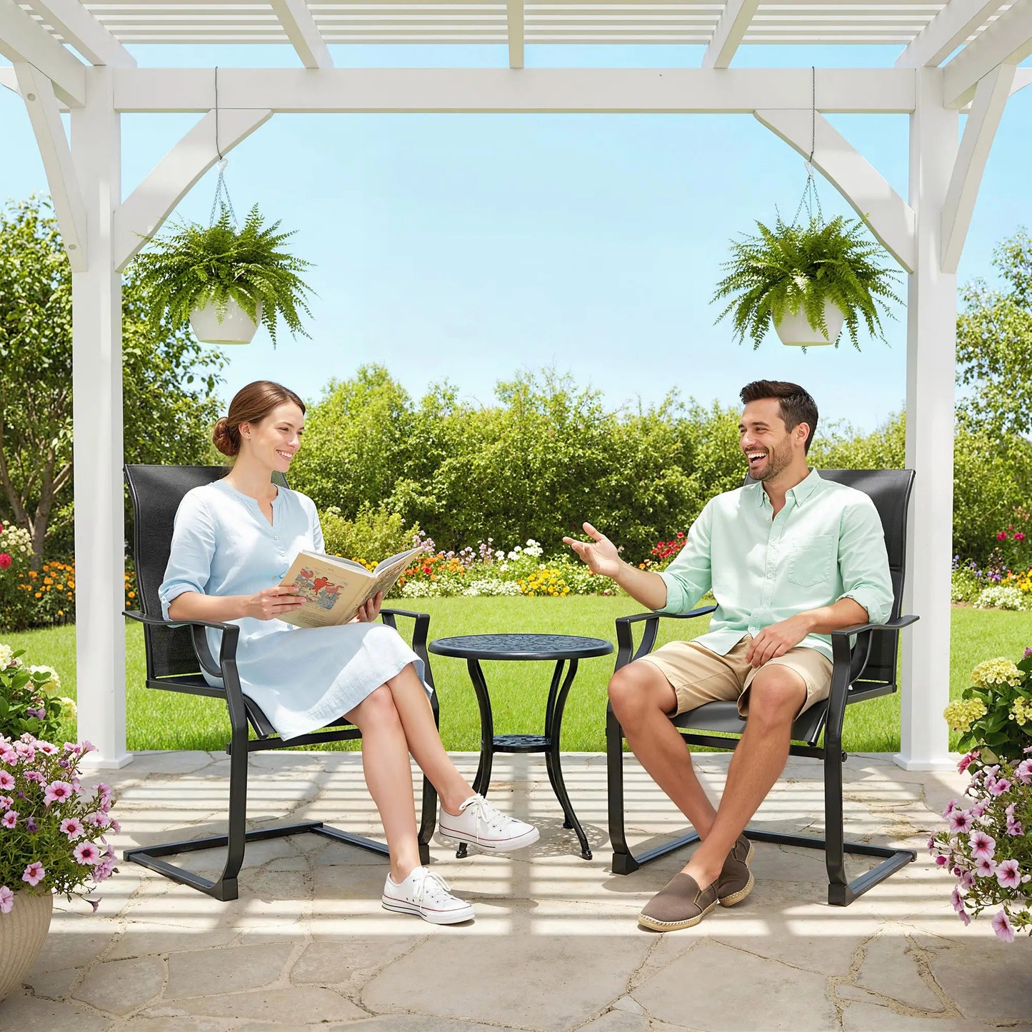 Patio Chairs Set of 2, Curved High Backrest, Armrest, Metal Frame Patio Chairs at Gallery Canada