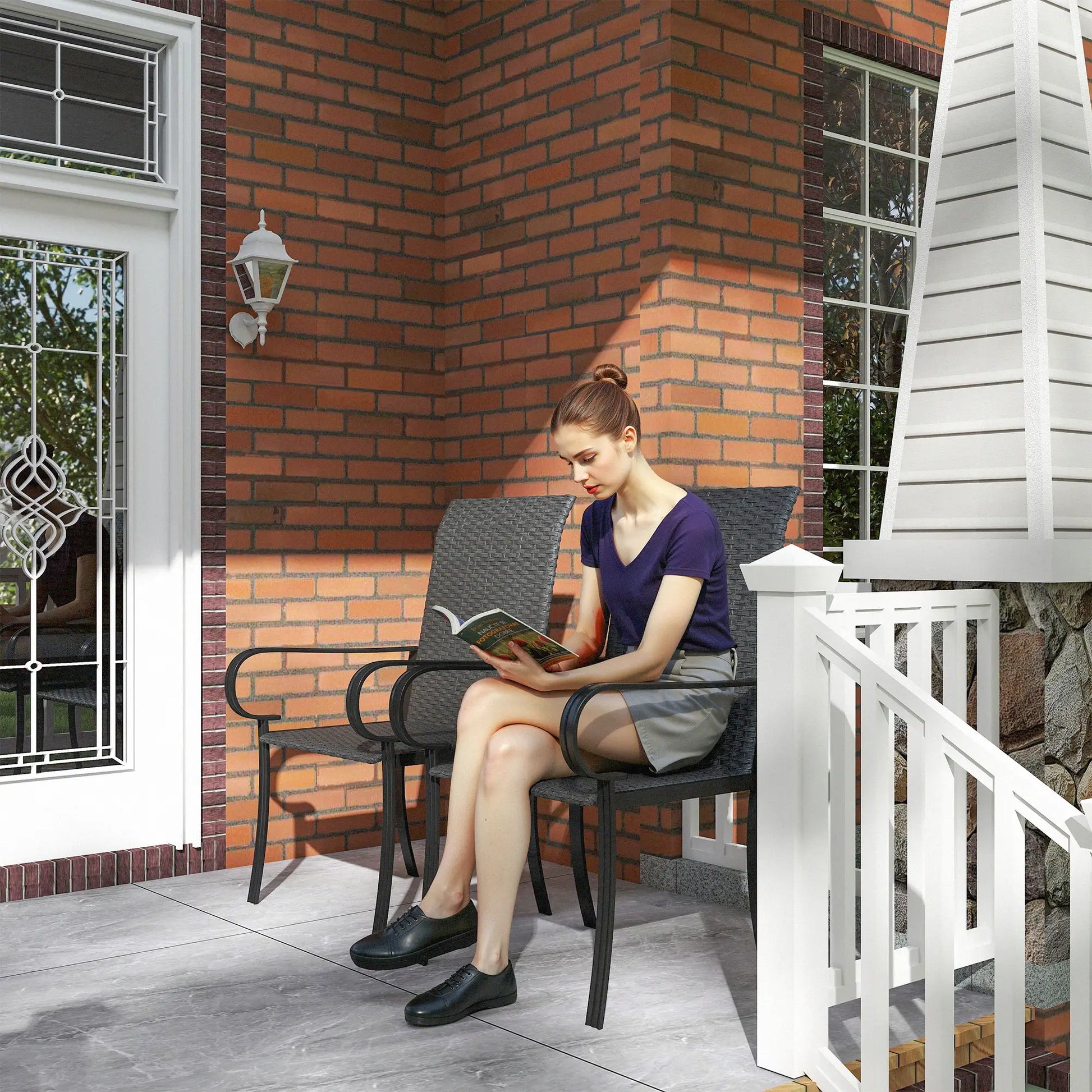 2 PE Rattan Patio Dining Chairs, Steel Frame, Garden, Backyard, Black Patio Chairs at Gallery Canada