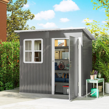7' x 4' Galvanised Steel Outdoor Storage Shed, Window, Lockable Door, Dark Grey Sheds at Gallery Canada