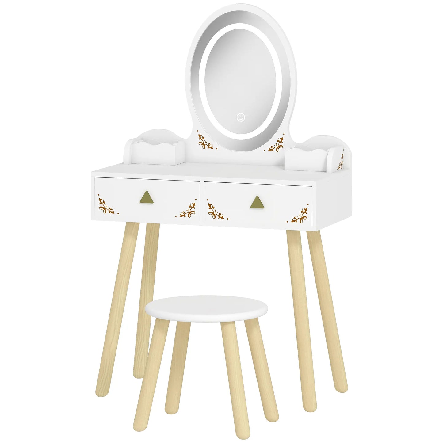 Kids Vanity Set with Mirror, Stool, 3-Color LED Lights, Pink Toy Vanity White at Gallery Canada