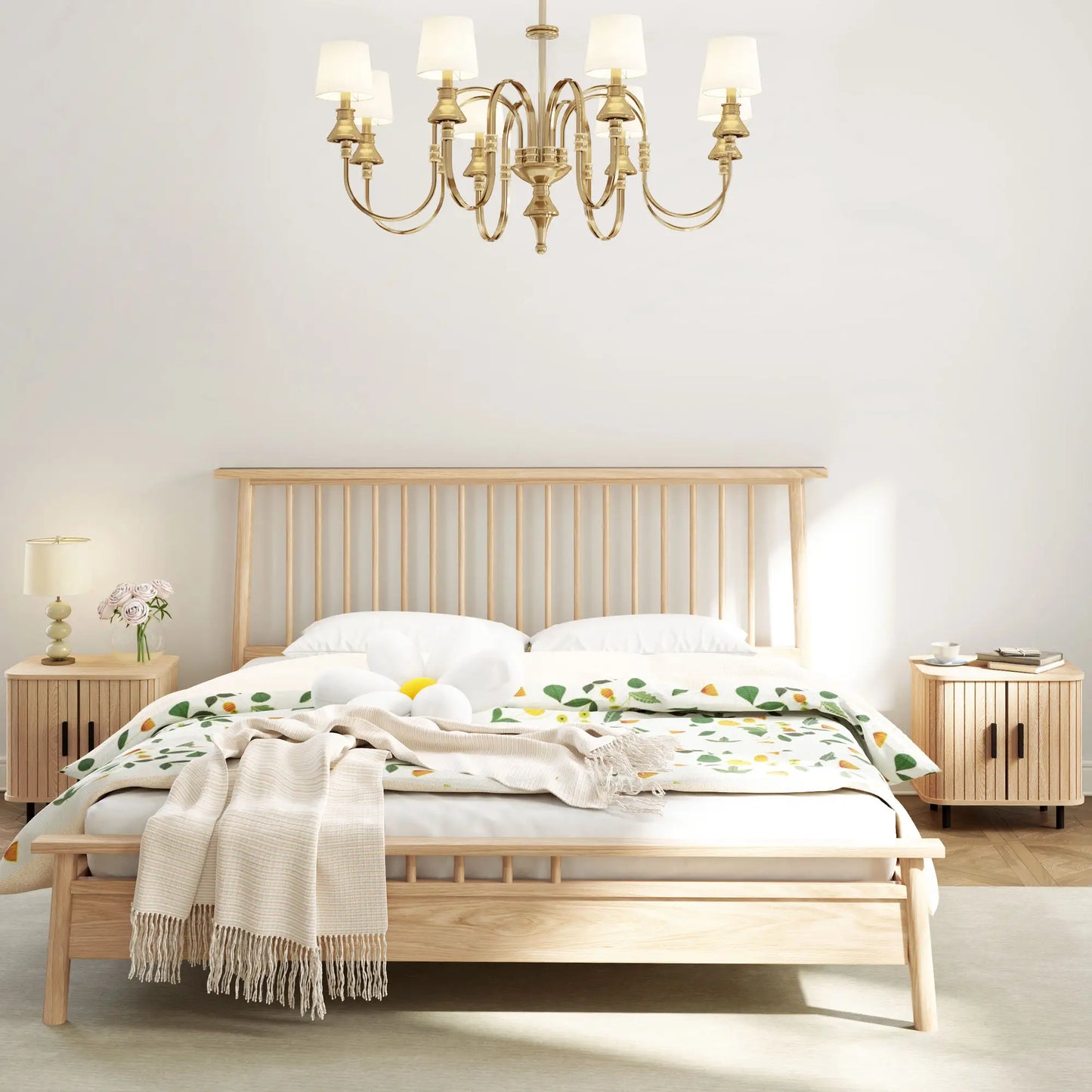 Nightstand Set of 2, Side Table with Shutter Doors, Steel Frame, Oak Bedside Tables at Gallery Canada