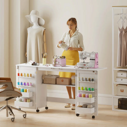 Folding Craft Table, Rolling Sewing Machine Table, Storage Shelf, White Sewing Cabinets at Gallery Canada