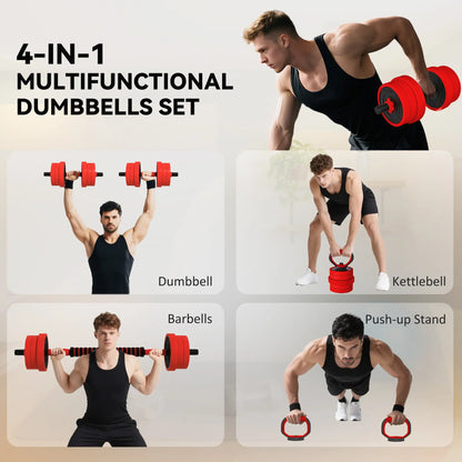 44lbs 4-in-1 Adjustable Dumbbell Set, Barbell, Kettlebell, Push Up Stand, Red Dumbbells & Barbells at Gallery Canada