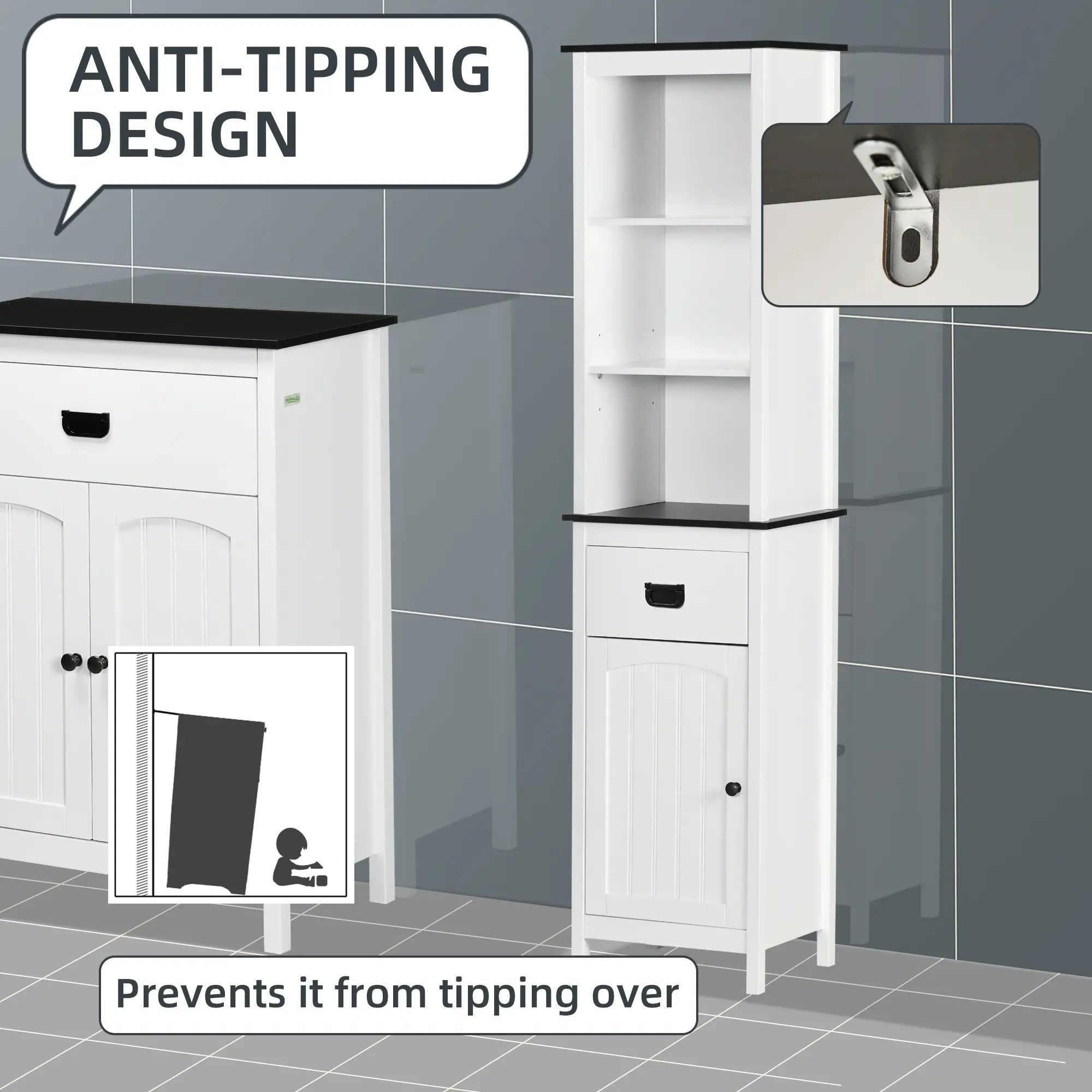 Tall Bathroom Storage Cabinet, Floor Standing with Drawer, Adjustable Shelf, White Bathroom Cabinets at Gallery Canada