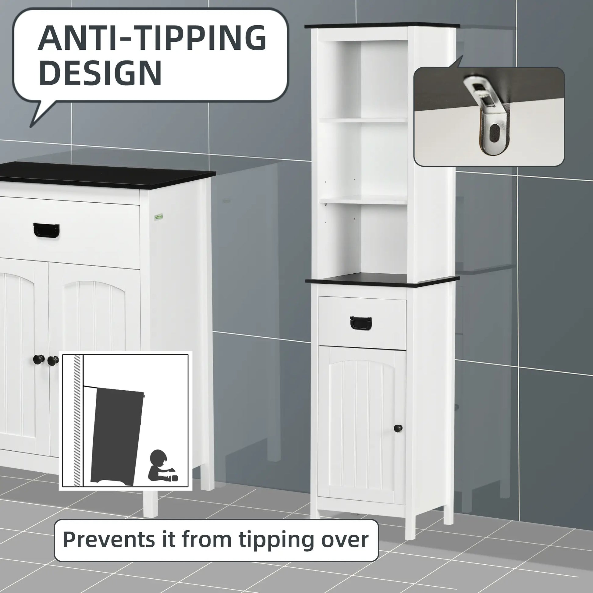 Tall Bathroom Storage Cabinet, Floor Standing with Drawer, Adjustable Shelf, White Bathroom Cabinets at Gallery Canada