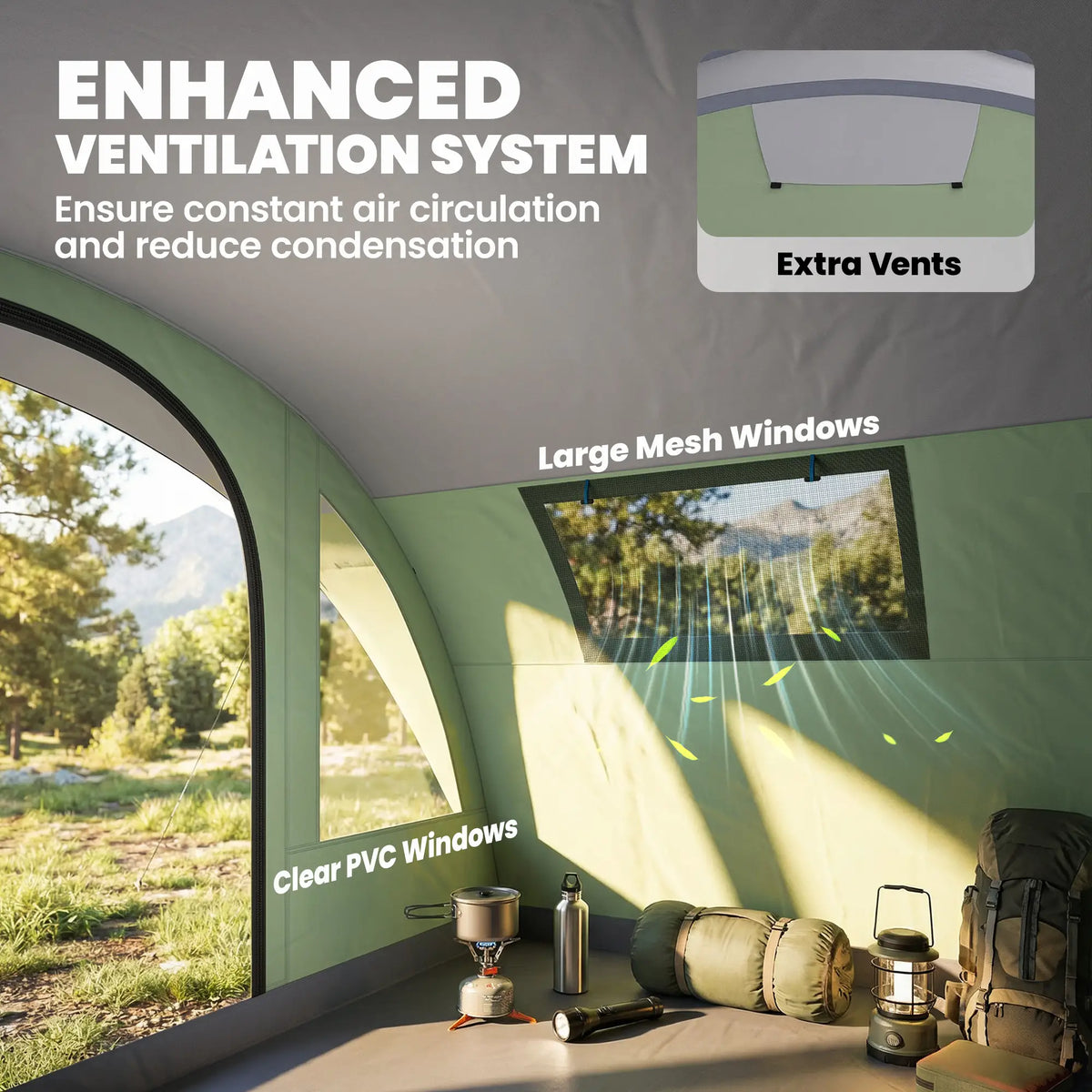 Large Family Tent, 2-4 Person, 4 Windows, Porch, Light Green Camping Tents at Gallery Canada