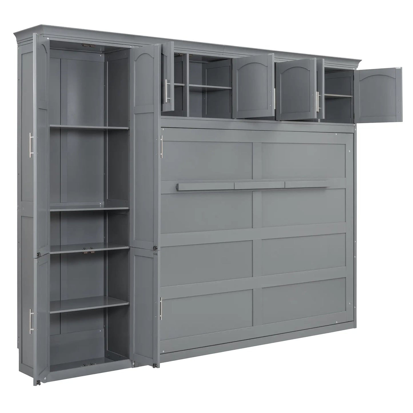Murphy Bed with Storage, Space-saving Wall Bed, 117.5" L x 16" W x 88" H, Grey Bed Frames at Gallery Canada