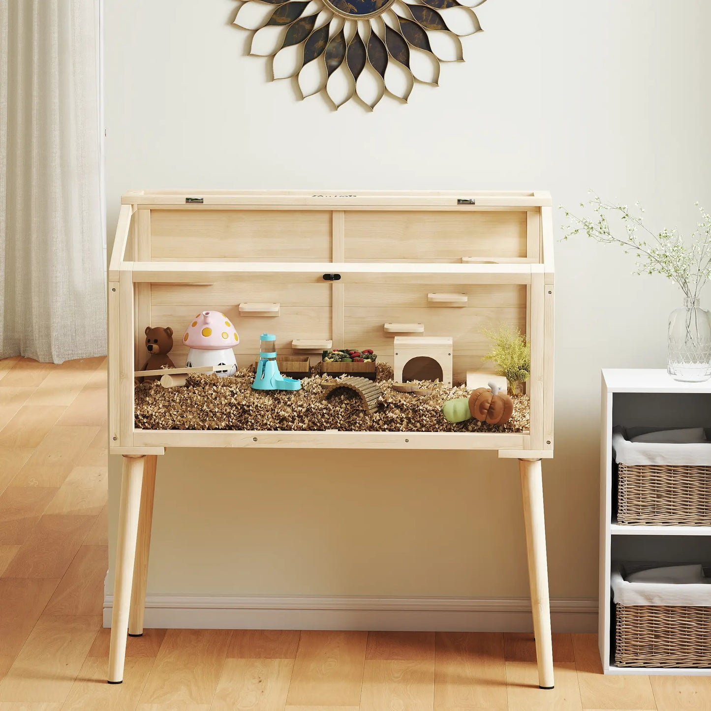 Wooden Hamster Cage With Openable Top, Seesaws, Platforms, 43.3"x20.5"x39.8" Hamster Cages at Gallery Canada