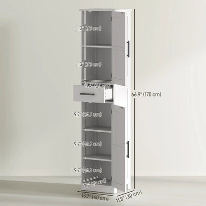67" Tall Bathroom Cabinet, Narrow Storage with Drawer, Adjustable Shelves, White Bathroom Cabinets at Gallery Canada