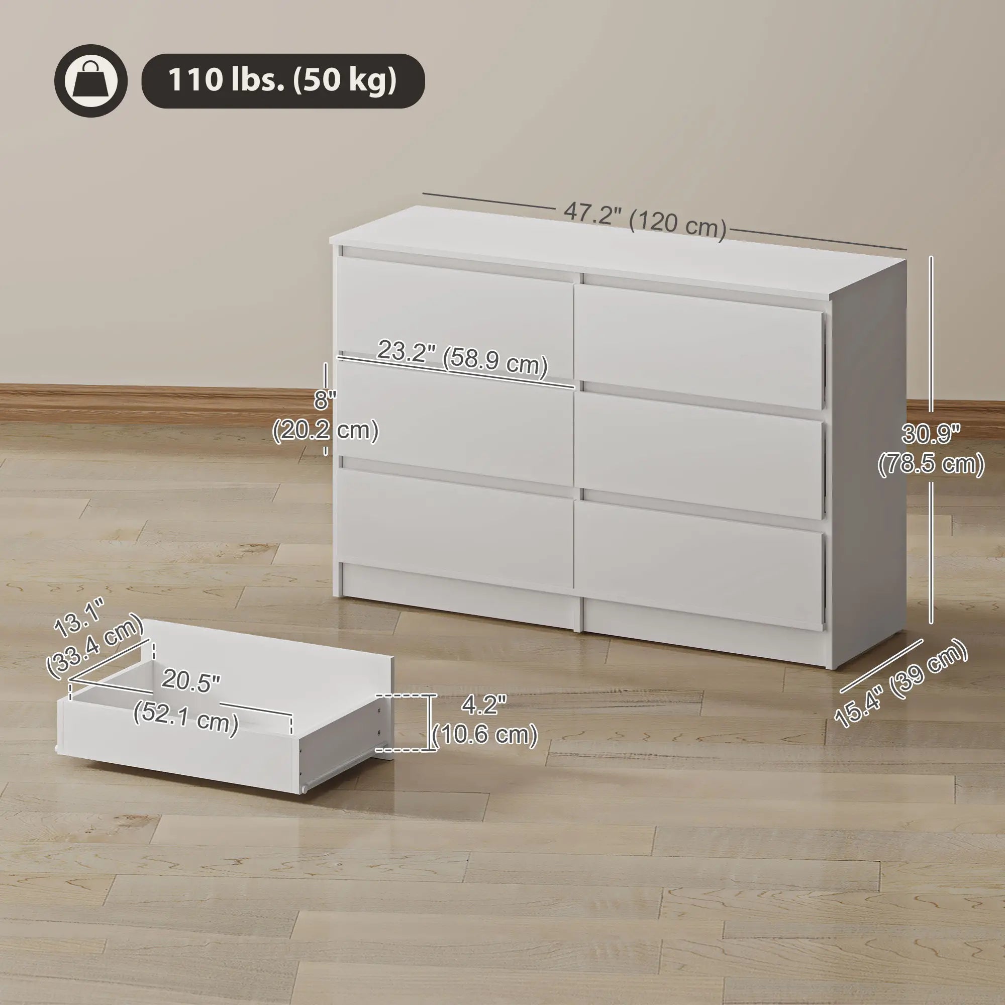 Wide 6 Drawer Dresser, Modern Clothes Storage Organizer, White Storage Cabinets at Gallery Canada