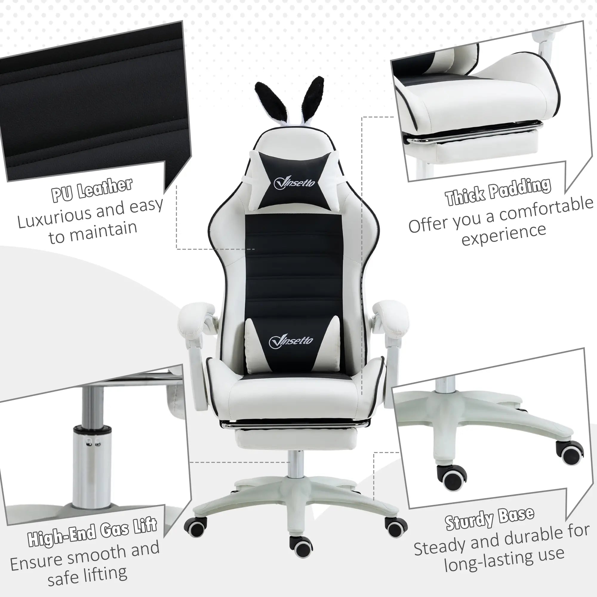 Racing Gamer Chair, PU Leather with Footrest, Headrest, Lumbar Support, Black Video Game Chairs at Gallery Canada