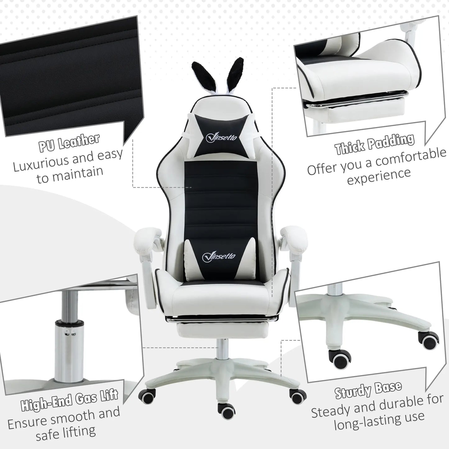 Racing Gamer Chair, PU Leather with Footrest, Headrest, Lumbar Support, Black Video Game Chairs at Gallery Canada